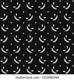 Seamless pattern of emotions of pumpkins on a black background, wallpaper. Gift wrapper.