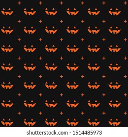 Seamless pattern of emotions of pumpkins on a black background, wallpaper. Gift wrapper.