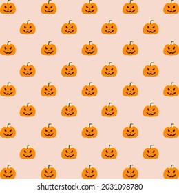 Seamless pattern of emotions of pumpkins on a flat background. Vector illustration for Halloween design and Wallpaper.