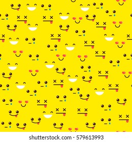 seamless pattern with emotions. Smileys on a yellow background