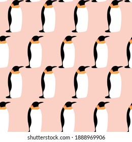 Seamless pattern with emperor penguin. Cute cartoon character. Antarctica bird.
