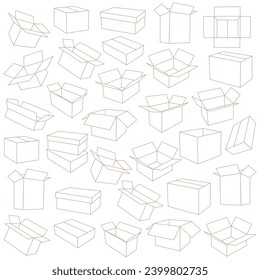 Seamless pattern of empty cardboard boxes, background on white background