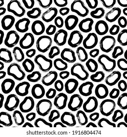 Seamless Pattern With Empty Liquid Shapes. Circle Brushstrokes And Rounded Shapes. Vector Hand Drawn Abstract Ink Background. Smears, Circles, Dots, Splotches, Blobs. Abstract Wallpaper Design