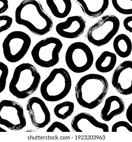 Seamless Pattern With Empty Liquid Shapes. Circle Brushstrokes And Rounded Shapes. Vector Hand Drawn Abstract Ink Background. Smears, Circles, Dots, Splotches, Blobs. Abstract Wallpaper Design