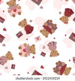 seamless pattern enamored bears, hearts, postcard