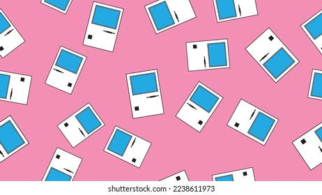 Seamless pattern endless computer with old retro computers, vintage white hipster pc from 70s, 80s, 90s isolated on pink background. Vector illustration