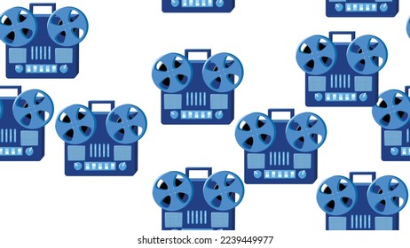 Nahtlose Muster endlos mit Musik-Kassette alten Retro-Kassettenrekorder Vintage Hipster aus den 70ern, 80ern, 90ern einzeln auf weißem Hintergrund. Vektorgrafik