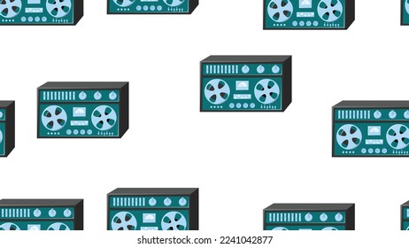 Un patrón inexorable con cassette de audio de música antiguos grabadores de cinta retro hipster vintage de los años 70, 80, 90 aislados en fondo blanco. Ilustración del vector