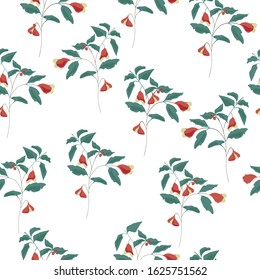 Seamless pattern endless texture branch with red flowers
