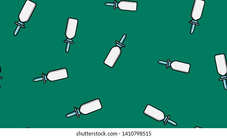 Seamless pattern endless texture of white medical medicinal pharmaceutical nasal sprays for nose on green background. Vector illustration