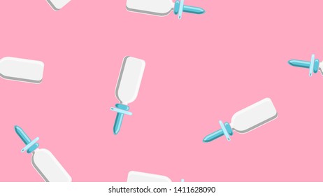 Seamless pattern endless texture of white medical medicinal medicine sprays droplets pharmaceptic for nose from a cold and a sore throat on a pink background. Vector illustration