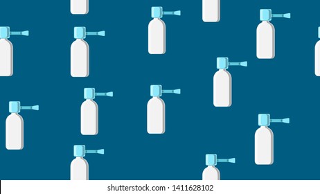 Seamless pattern endless texture of white medical medicinal medicine sprays for pharmaceptic nose nose and rhinitis of the throat on a blue background. Vector illustration