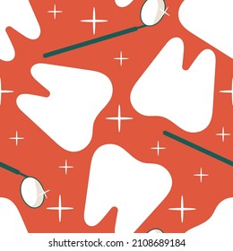 seamless pattern with an endless pattern with white teeth a dental mirror and stars