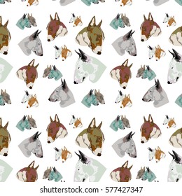 Seamless pattern English bull terrier head