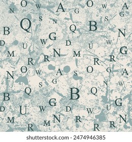 Nahtloses Muster von klassischen englischen Buchstaben auf Grunge-Textur. Vektorgrafik Hintergrund mit großen Latin-Buchstaben im Retro-Stil auf einer hellen Kulisse. Geeignet für Bildschirmhintergrund, Einwickelpapier, Stoff