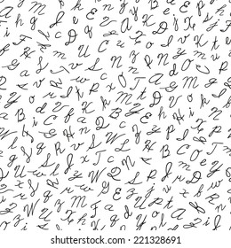 Seamless pattern with English cursive letters. Vector illustration.