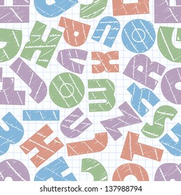 Seamless pattern with English letters, alphabets.