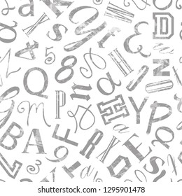 Seamless pattern with english letters and numbers.