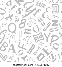 Seamless pattern with english letters and numbers.