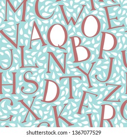seamless pattern with english letters. serif font. decorative drops