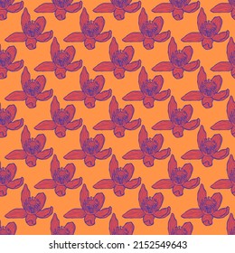 Flor grabada sin foco. Floral de fondo vintage en estilo dibujado a mano. Esbozo de flores de primavera. Textura de diseño de color repetida vectorial para impresión, tela, envoltura, papel pintado, tejido.