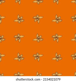 Seamless pattern engraved flower. Vintage background floral in hand drawn style. Spring flowers sketch. Vector repeated color design texture for print, fabric, wrapping, wallpaper, tissue.