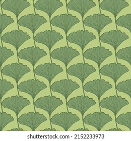 Seamless pattern engraved leaves Ginkgo Biloba. Vintage background botanical with foliage in hand drawn style. Vector repeated color design texture for print, fabric, wrapping, wallpaper, tissue.