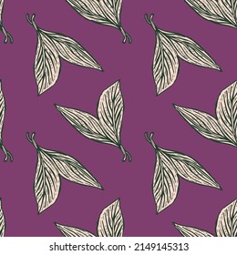 Seamless pattern engraved leaves. Vintage background of tea leaf in hand drawn style. Vector repeated color design texture for print, fabric, wrapping, wallpaper, tissue.