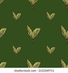 Nahtlose Muster gravierten Blätter. Vintage Hintergrund des Teeblattes in handgezeichnet. Vektor mehrfarbige Design Textur für Druck, Stoff, Verpackung, Tapete, Gewebe.
