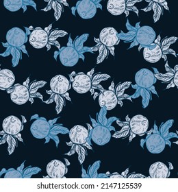 Nahtlose Muster, die Zitrone auf Zweig mit Blättern eingeprägt. Vintage Hintergrund Zitrusfrüchte auf Zweig in handgezeichnet Stil. Vektor mehrfarbige Design Textur für Druck, Stoff, Verpackung, Tapete, Gewebe.