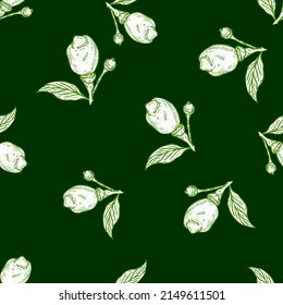 Seamless pattern engraved lemon on branch with leaves. Vintage background lime growing on twig in hand drawn style. Vector repeated color design texture for print, fabric, wrapping, wallpaper, tissue.