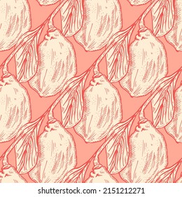Nahtlose Muster, die Zitrone auf den Ast mit Blättern eingeprägt. Vintage-Hintergrund-Kalkanbau auf Zweig in handgezeichnet Stil. Vektor mehrfarbige Design Textur für Druck, Stoff, Verpackung, Tapete, Gewebe.