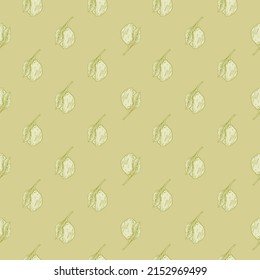 Seamless pattern engraved lemon on branch with leaves. Vintage background lime growing on twig in hand drawn style. Vector repeated color design texture for print, fabric, wrapping, wallpaper, tissue.