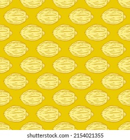 Seamless pattern engraved lemons. Vintage background citrus fruit in hand drawn style. Whole lemon or lime sketch. Vector repeated color design texture for print, fabric, wrapping, wallpaper, tissue.