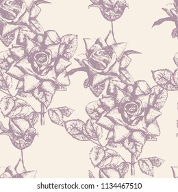 Seamless Pattern Engraved Roses  eps 8