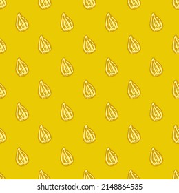 Seamless pattern engraved seeds. Vintage background plants kernels in hand drawn style. Botanical sketch. Vector repeated color design texture for print, fabric, wrapping, wallpaper, tissue.