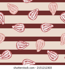 Seamless pattern engraved seeds. Vintage background plants kernels in hand drawn style. Botanical sketch. Vector repeated color design texture for print, fabric, wrapping, wallpaper, tissue.