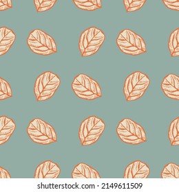 Seamless pattern engraved tree leaves. Vintage background botanical with foliage in hand drawn style. Vector repeated color design texture for print, fabric, wrapping, wallpaper, tissue.