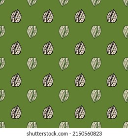 Seamless pattern engraved tree leaves. Vintage background botanical with foliage in hand drawn style. Vector repeated color design texture for print, fabric, wrapping, wallpaper, tissue.