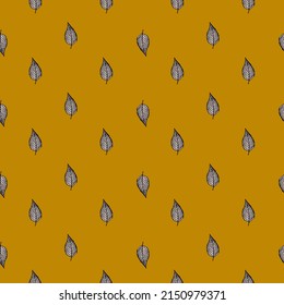 Seamless pattern engraved tree leaves. Vintage background botanical with foliage in hand drawn style. Repeated color design texture for print, fabric, wrapping, wallpaper, tissue. Vector illustration.