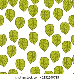 Hojas de árbol grabadas con un patrón sin foco. Fondo botánico vintage con follaje en estilo dibujado a mano. Textura de diseño de color repetida vectorial para impresión, tela, envoltura, papel pintado, tejido.