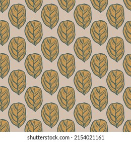 Seamless pattern engraved tree leaves. Vintage background botanical with foliage in hand drawn style. Vector repeated color design texture for print, fabric, wrapping, wallpaper, tissue.