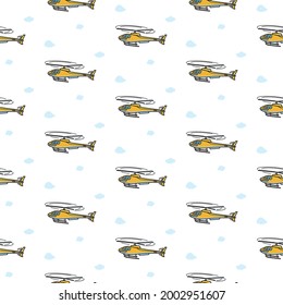 Seamless pattern of enjoy traveling, water, land and air traffic, pollution with variety of transport. Boundless travel and adventure Concept. Illustration, Pattern, Vector isolated on background.