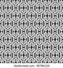 Seamless pattern of entwined H-shaped strips with swatch for filling. Fashion background for web or printing design