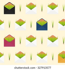seamless pattern with envelope and grass