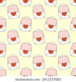 Patrón sin foco con sobre con corazón. Fondo de San Valentín. Ilustración vectorial. 14 de febrero.
