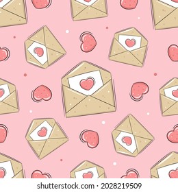 sobre patrón transparente con corazones en fondo rosado