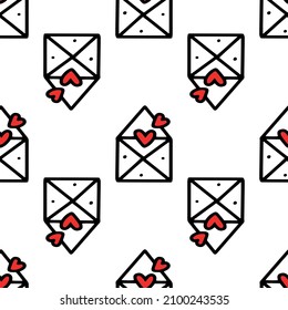  seamless pattern of envelope with love letter and hearts isolated on white background