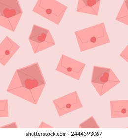 Seamless pattern with envelopes and hearts on pink background. Vector illustration