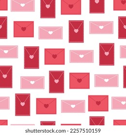 Seamless pattern with envelopes and hearts for Valentine's Day. Love Letter. Flat style vector image.